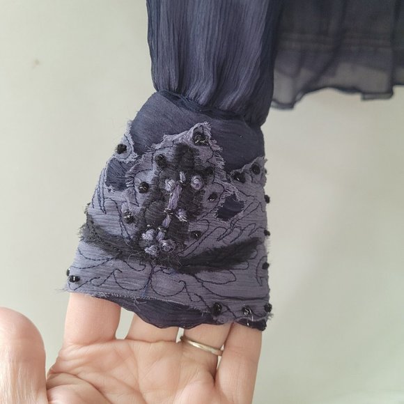 Ebene by Patrick Assuline Shirt Womens S Tossia Silk Embroidered Beaded Blouse - Picture 3 of 15